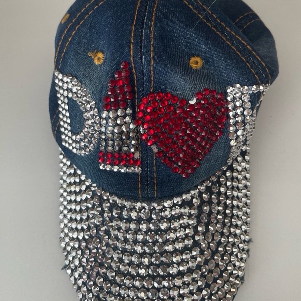 Embellished Hat Inspired Denim Baseball Cap with Rhinestones